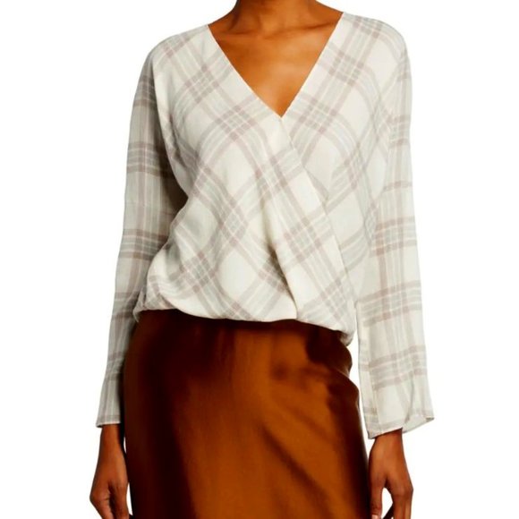 Vince Textured Plaid Crossover Blouse in White - Size XL - NWT - Picture 1 of 8